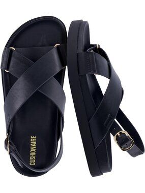 Women's Black Foot bed Sandals Comfortable Arch Support Slingback Strap